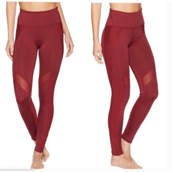 Free People Movement Women’s Lira Leggings Maroon Red Mesh High-Rise XSmall